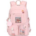 MTRoyaldia Kawaii Laptop 16 Inch Backpack with Kawaii Pin Accessories, Large Capacity Cute Accessories Backpack Multi Pocket Kawaii Bookbags Japanese School Bag For Teen Girls Students (Pink)