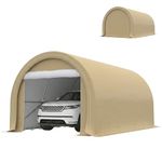 Outsunny 10' x 16' Carport, Heavy Duty Portable Garage/Storage Tent with Large Zippered Door, Anti-UV PE Canopy Cover for Car, Boat, Motorcycle, Bike, Garden Tools, Beige