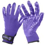 H HandsOn Pet Grooming Gloves - Patented #1 Ranked, Award Winning Shedding, Bathing, & Hair Remover Gloves - Gentle Brush for Cats, Dogs, and Horses (Mono Purple, Small)