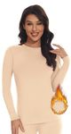 SIMIYA Thermal Tops Womens Round Neck Soft Base Layers Long Sleeve Top Women Thermal Underwear Shirt Warm Wicking (Nude, M)