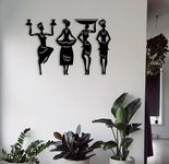 Auromin Tribal Women 4 Pcs Wall Decor Art, Hall Decoration Items for Living Room, Office, Drawing Room, Bedroom (Large, Black)