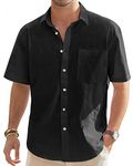 Alimens & Gentle Men's Short Sleeve Linen Button Down Shirts Casual Beach Wedding Shirt with Pocket Black