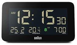 Braun Digital Alarm Clock with Date, Month and Temperature Displayed, Negative L