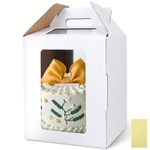 STARRKY 3 Pack White Tall Cake Boxes with Window, 10 x 10 x 12 Inch Tall Cake Carrier Holder Container with Handle Stickers for Wedding Birthday Party