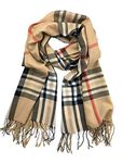 TitFus Classic Designer Inspired Plaid Pashmina Scarf Wrap shawl throw large, Dark Beige, 67"(L) x 28"(W)