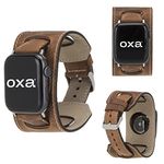 OXA Leather Cuff Compatible with Apple Watch Band | Series 8 7 6 5 4 3 2 1 SE Ultra | Polished Stainless-Steel Buckle and Adapters | Men and Women | 42mm 44mm 45mm 49mm | - Brown