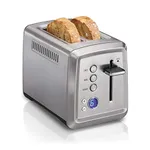 Hamilton Beach 2 Slice Toaster with Extra-Wide Slots, Bagel Setting, Toast Boost, Slide-Out Crumb Tray, Auto-Shutoff & Cancel Button, Digital with Defrost Function, Stainless Steel