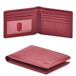 Real Leather Mens Bifold Wallet RFID Blocking Slim Minimalist Front Pocket - Thin & Stylish with ID Window (Red Nappa)