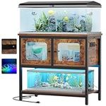 Hyomdeck 40 Gallon Fish Tank Stand with Magic Power Outlets and Smart LED Lights, Aquarium Stand with Storage Cabinet, Reptile Tank Stand with Unique Grid Door Design, Heavy Duty Metal Frame, Rustic