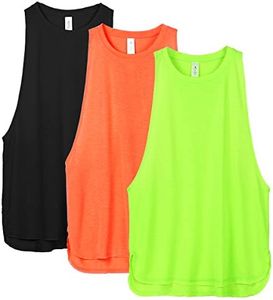 Icyzone Women's Workout Tank Tops - 3-Pack Running Muscle Gym Yoga Athletic Shirts (S, Black/Neon Green/Neon Orange)