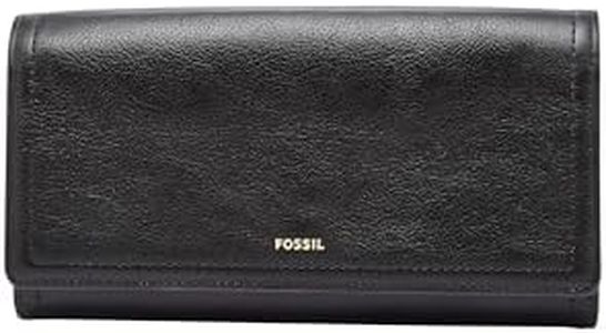 Fossil Women's Logan Faux Leather Wallet RFID Blocking Flap Clutch Organizer, Black