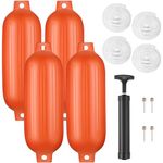 Colinktool Boat Fenders,8.5 x 27 Inches Twin Eyes Ribbed Boat Fenders Bumpers, Boat Bumpers Pack of 4 with Lines and Pump to Inflate for Docking -Orange