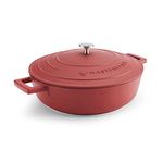 MasterClass Shallow Casserole Dish with Lid, Hob to Oven to Table Casserole Pan, Ultra Lightweight, Optimum Heat Conduction, 4L, Red