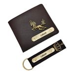 CELED New Personalised Wallet & keychain combo gift for men (Brown)