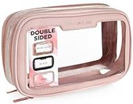 Clear Travel Toiletries Bag for Women - 2 Compartments for On-The-Go Beauty - Stylish Make-Up Bag for Everyday Use - A5 Diary Sized for Beauty Essentials by Lily England, Pink