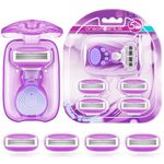 Travel Razors for Women with Travel Case, Extra Smooth 5-Blade Mini Razor Include 1 Handle and 5 Cartridges, Portable Travel Size Toiletries for Women, Purple