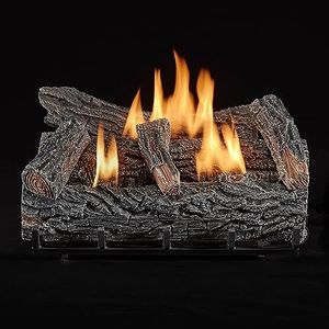 Duluth Forge 22" Ventless Dual Fuel Gas Log Set - 32,000 BTU, Thermostat Control, Natural Gas/Propane, Hand-Painted Winter Oak, Realistic Ceramic Logs, Oxygen Depletion Sensor, 99.9% Efficient