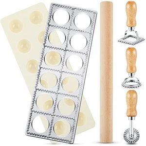 5 Pieces Ravioli Mold Set Ravioli Maker 12 Holes Ravioli Maker Press Ravioli Stamp Maker Cutter with Wood Rolling Pin Ravioli Stamp Pasta Making Kit for Ravioli Press Mold Pasta Making Tools