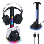 Mcbazel RGB Headset Stand with Charging Station for PS5/PS5 Edge Controller, Controllers Stand & Playstation 5 Controllers Holder, Premium RGB Gaming Headphone Holder[Black]