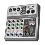 Aveek 5-Channel Audio Mixer, Sound Board Mixing Console with USB Bluetooth Reverb Delay Effect, Input 48V Phantom Power Stereo DJ Mixers for Recording,Live Streaming,Podcasting,Karaoke