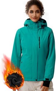 FREE SOLDIER Women's Waterproof Ski Snow Jacket Fleece Lined Warm Winter Rain Jacket with Hood Fully Taped Seams(Lake Blue,XL)