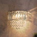 Crystal Hanging Decorative LED Wall Lamp/Night Lamp for Hall, Bedroom Living Room Decoration (HalfcircleT, Yellow, Golden Plate) Size (inch) : Height 7 "X Width 5.5'' X Length 11''