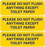 Excello Global Products Please Do Not Flush Anything Except Toilet Paper Sign: Easy to Mount Informative Plastic Sign with Symbols 9"x3", Pack of 3 (Yellow)