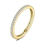 JewelryPalace 1.5mm Half Eternity Moissanite Wedding Band Stacking Ring Ehancer 14K Yellow Gold 925 Sterling Silver 7