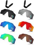 Bowyer 6 Pieces POLARIZED Replacement Lenses & Nosepads for Oakley Jaw-breaker OO9290 Sunglasses - Black + Titanium Mirror + Surf Blue Mirror + Fire Red Mirror + Jade Green Mirror + Brown