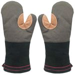 AYADA Oven Gloves Long Thick Large Oven Mitts Mits Cotton Leather Soft for Kitchen Cooking Chef Home Baking Pizza Pair for Men Heavy Duty Washable (Grey)