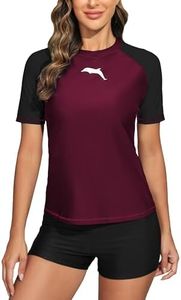 Halcurt Women Plus Size Rash Guard UPF 50 Short Sleeve Swimming Surf Shirt 3X Burgundy