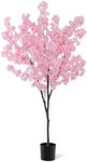 COSTWAY 190cm/6.2ft Tall Artificial Cherry Blossom Tree, Realistic Fake Blooming Flower Tree with 1170 Pink Flowers and Nursery Pot, Decorative Faux Floral Potted Plant for Office Home Wedding (1)