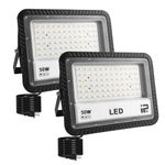 Indmird 2 Pack 50W Led Outdoor Flood Light, Outdoor Security Light, Led Stadium Lights, with Plug, 59 Inch Line, for Yard, Stadium, Playground, Lawn,Garden, Garages,Basketball Court