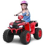 Costzon 24V Kids Electric ATV, 4-Wheeler Quad Car with Wireless Connection, Music, Radio, Treaded Tires, LED Lights, High Low Speed & Soft Start, Ride on Car for Kids 3-8 Years Old (Red)