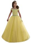 Junguan Girls' Off The Shoulder Pageant Dresses Tulle Aline Princess Prom Dress Formal Ball Gowns, Yellow, 12