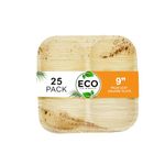 Naturelia Areca Square 9-Inch Plate with 3 Partitions- Eco-Friendly, Biodegradable, Microwave & Oven Safe- Sustainable & Natural Cutlery Ideal for Weddings, Parties, Events