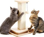 Made4Pets Cat Scratching Post Wooden Natural Sisal Rope Cat Scratcher Post with Interactive Cat Toy Scratching Post for Indoor Cats with Turntable Interactive Balls for Kitten/Small Cats-Square 18"