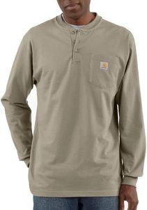 Carhartt Men's Loose Fit Heavyweight Long-Sleeve Pocket Henley T-Shirt, Desert, Medium