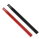 VEGCOO 2 Pairs 5A Nylon Drumsticks for Drum Set Lightweight Durable Plastic Exercise Anti-Slip Handles Drum Stick(Red/Black)