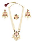 ZAVERI PEARLS Multicolor Meenakari Lotus Design Multistrand Pearls Long Necklace Earring & Ring Set For Women-ZPFK13429