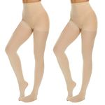 MANZI Women's 2 Pairs Classic Opaque Control-Top Tights with Comfort Stretch 70 Denier,Nude,L