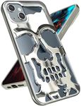 Lotadilo for iPhone 14 Phone Case for Men Women, Cool Skull Skeleton Funny Gothic Hollow Halloween Phone case for iPhone 14 Cute Hollowed Plated Shockproof Cover for Boys Girls, Silver