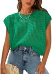 PRETTYGARDEN Womens Summer Tops 2025 Spring Sweater Pullover Crochet Hollow Out Cap Sleeve Crew Neck Knit Beach Cover Ups(Green,Small)