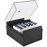 Acrimet 6 x 9 Card File Holder Organizer Metal Base Heavy Duty (AZ Index Cards and Divider Included) (Black Color with Crystal Plastic Lid Cover)