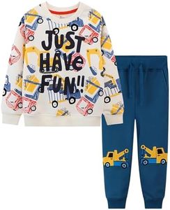 Coralup Toddler Boys Girls Unisex Cotton 2-Piece Long-Sleeve Shirts and Pants Playwear Set, Excavator, 18-24 Months