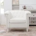 Vaztrlus Upgraded White Chairs for Living Room,Velvet Chesterfield Chairs Luxury Deep Seat Comfy Oversized Chair Button Tufted Classic Couches for Bedroom, Office Tool-Free Assemble