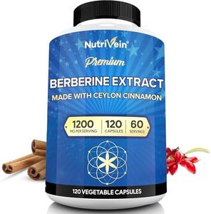 Nutrivein Premium Berberine HCL 1200mg Plus Organic Ceylon Cinnamon - 120 Capsules - Supports Immune System, Weight Management - Berberine HCI Supplement