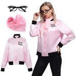 Wizland Women's Pink Ladies Grease Jacket for Halloween Cosplay Costume 1950s Pink Satin Jacket XL