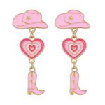 Cowgirl Earrings for Women Pink Cowboy Hat Boot Western Earrings Cute Drop Dangle Earrings Country Earrings Concert Outfit Accessories for Women