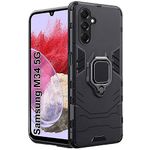 TheGiftKart TPU+PC Tough Armor Bumper Back Case Cover For Samsung Galaxy M34 5G/F34 5G|Ring Holder&Kickstand In-Built|360 Degree Protection Back Case Cover For Samsung M34 5G/F34 5G ,Black